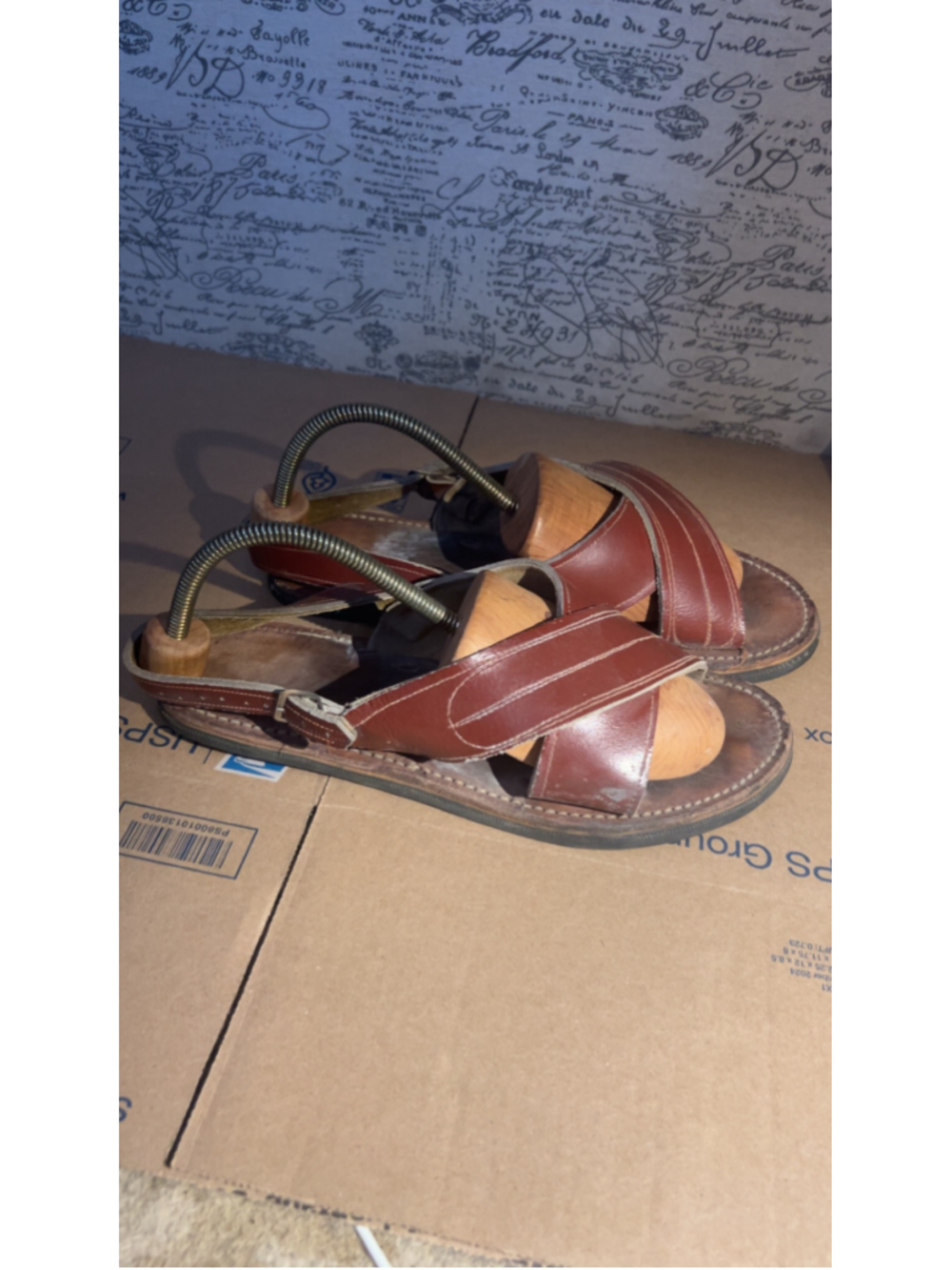 Men's mexican Leather Cross Strap Sandals Brown Size 9